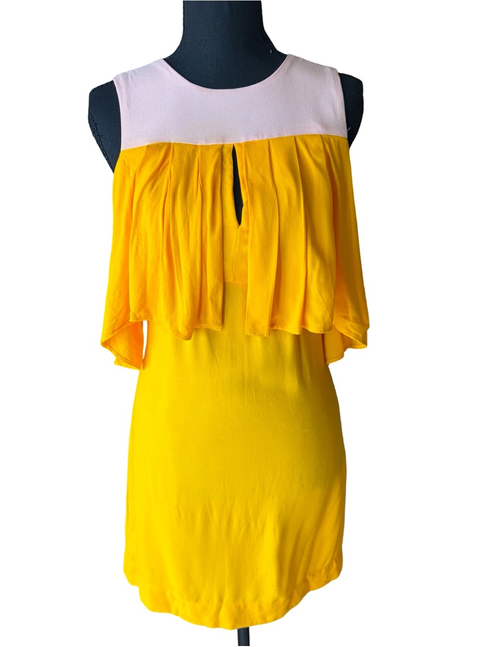 FARM Rio Brazil NWT Colorblock Ruffle Cutout Mini Dress M Yellow Pink